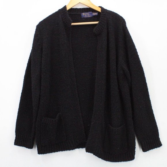 Vintage Bonnie Lee Cardigan Sweater Womens Black Open Front Knit Size 44 80s - Picture 1 of 9